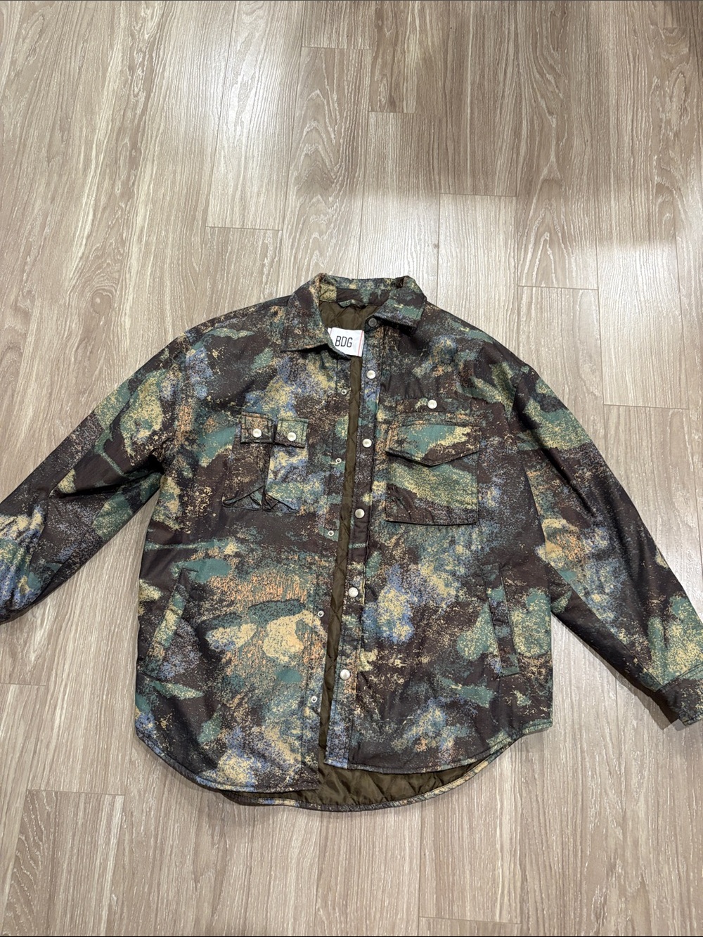 BDG Men's Multicolor Camouflage Button-Up Shirt Jacket - Brown/Green/Blue